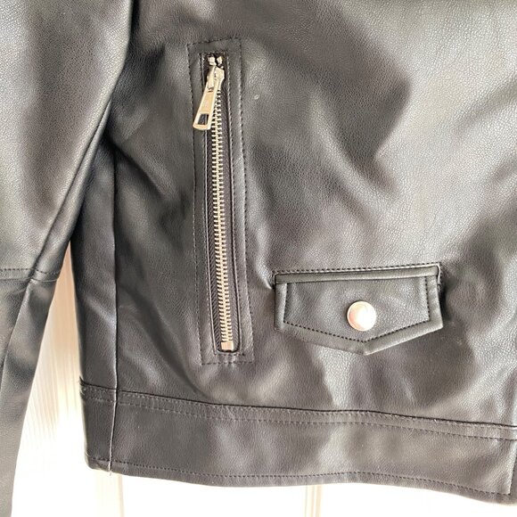 Zara Black Faux Leather Moto Jacket Size 10 (small) with zipper pockets - Picture 6 of 8